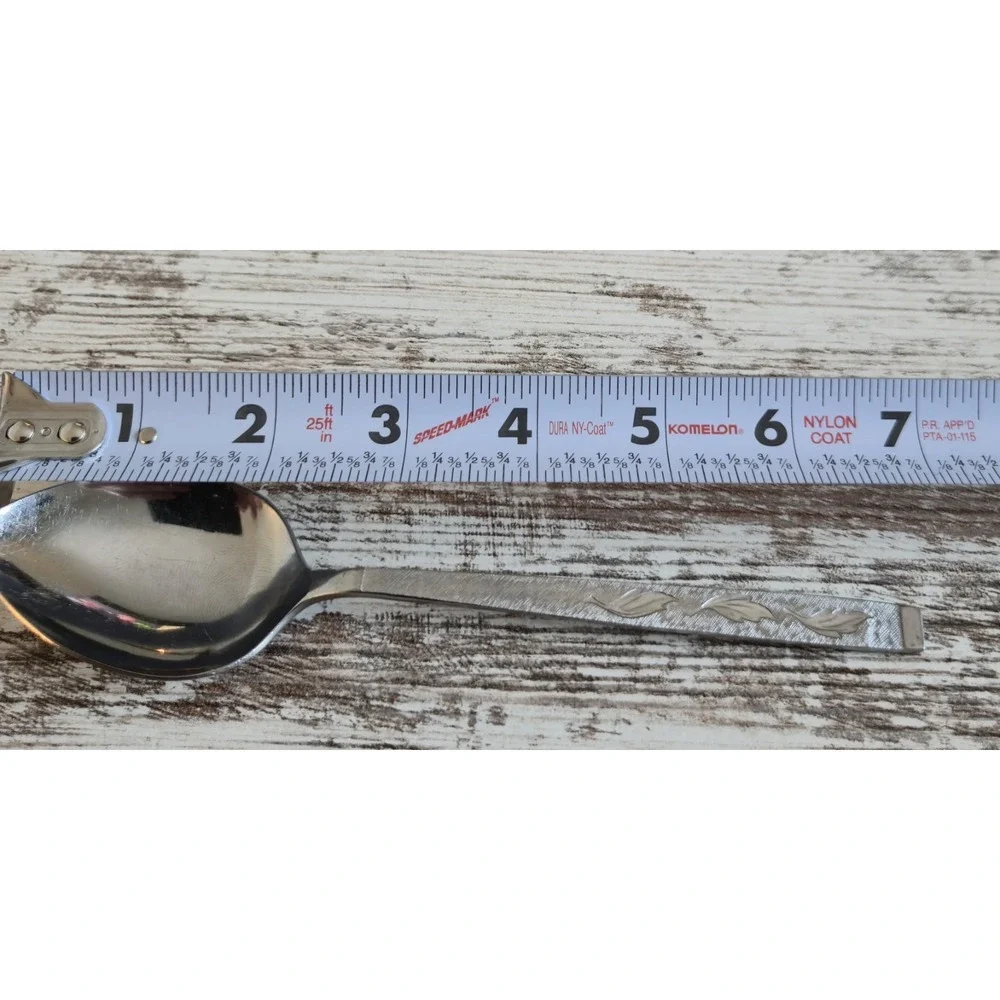 Vintage Carlton Korea Stainless Steel Tablespoons Set of 4 Frosted Leaf Pattern